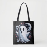 Ethereal Ghost with Moon &amp; Skulls Spooky Halloween Tote Bag