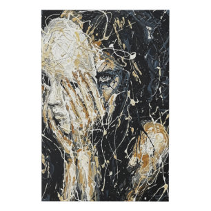 Ethereal Ghostly Face Abstract Dripping Art Black Faux Canvas Print