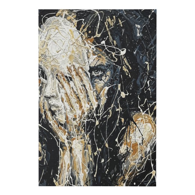 Ethereal Ghostly Face Abstract Dripping Art Black  Faux Canvas Print (Front)