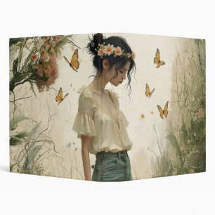 Ethereal Girl with Butterflies in Nature 3 Ring Binder