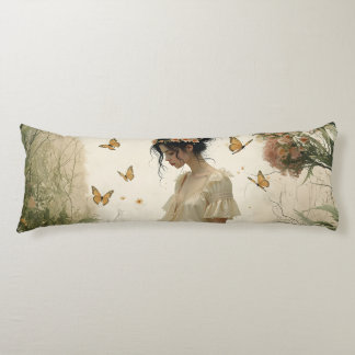 Ethereal Girl with Butterflies in Nature Body Pillow
