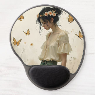 Ethereal Girl with Butterflies in Nature Gel Mouse Pad
