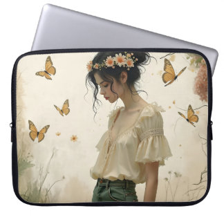 Ethereal Girl with Butterflies in Nature Laptop Sleeve