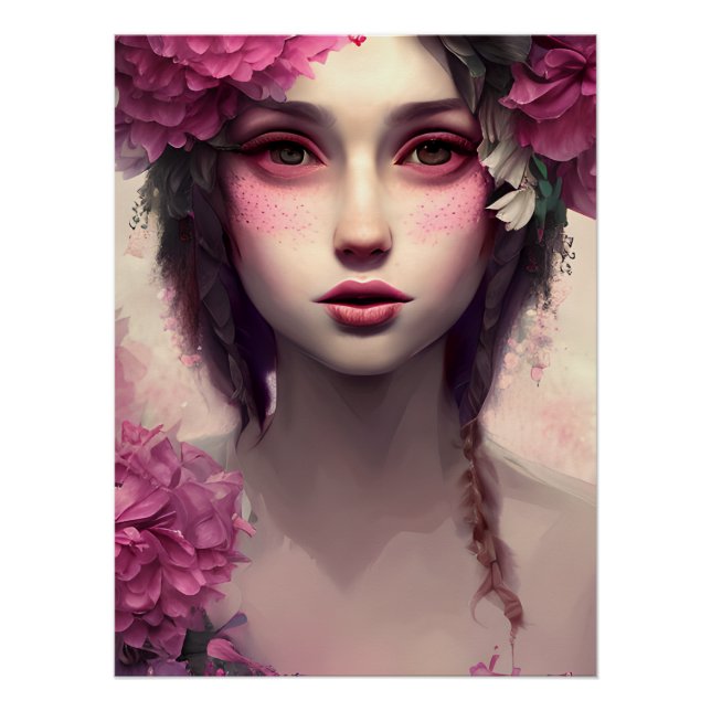 Ethereal Girl with Pink Freckles Poster (Front)