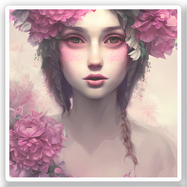 Ethereal Girl with Pink Freckles Sticker (Front)