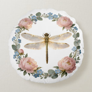 Ethereal Glow Dragonfly Art Round Pillow