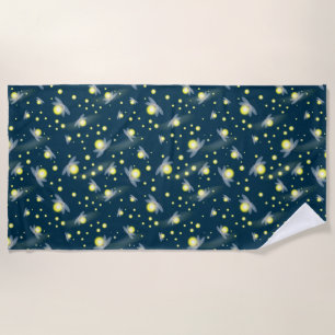Ethereal Glowing Fireflies at Night Pattern Beach Towel