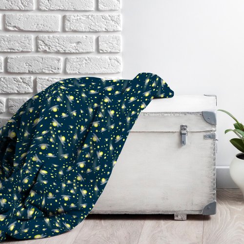 Ethereal Glowing Fireflies at Night Pattern Fleece Blanket