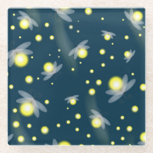 Ethereal Glowing Fireflies at Night Pattern Glass Coaster