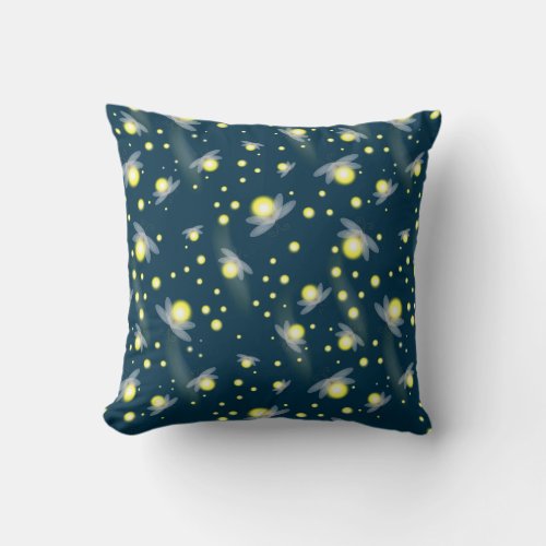 Ethereal Glowing Fireflies at Night Pattern Throw Pillow