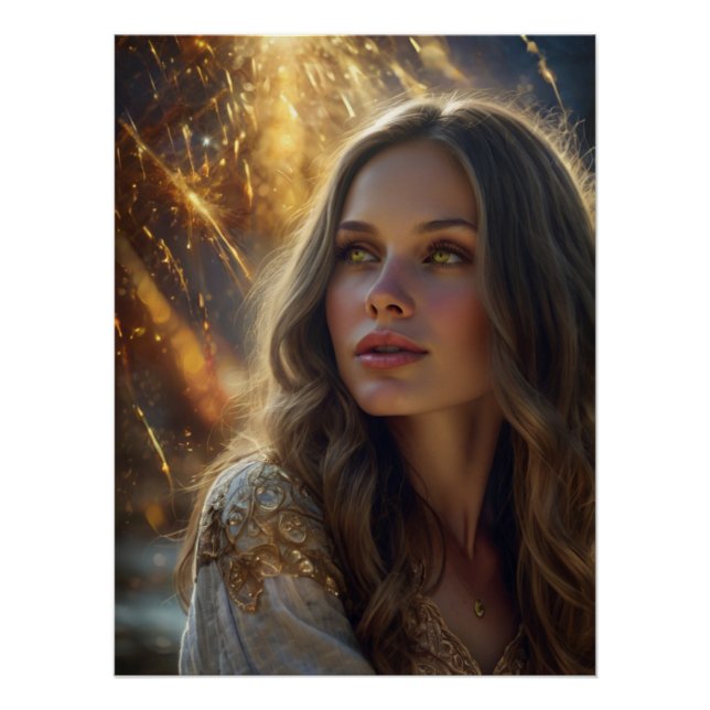 *~* Ethereal Goddess Golden Light Fantasy Portrait Poster (Front)