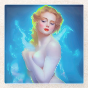 Ethereal Goddess Portrait – Surreal Fantasy Glass Coaster