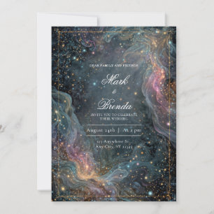 Ethereal Gold Celestial Nebula Wedding Invitation