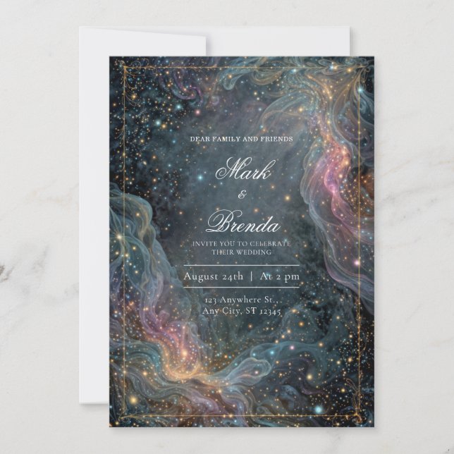 Ethereal Gold Celestial Nebula Wedding Invitation (Front)