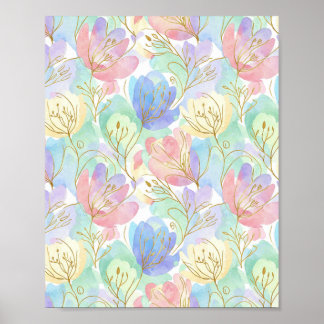 Ethereal Gold-Lined Florals Poster