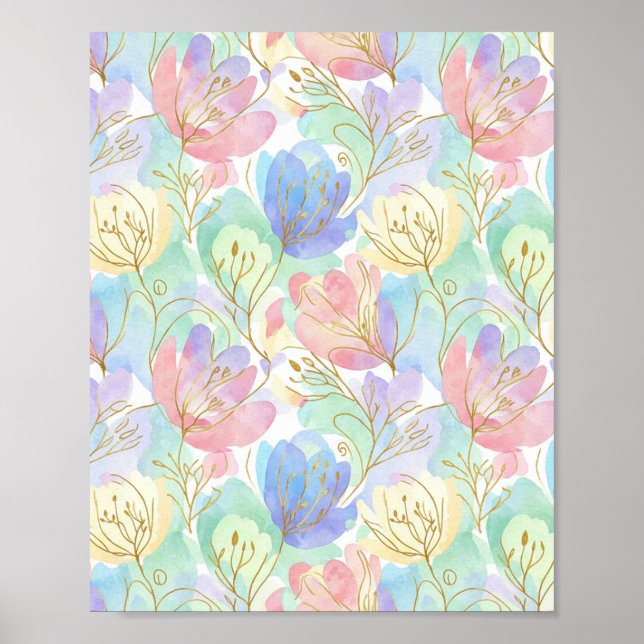 Ethereal Gold-Lined Florals Poster (Front)