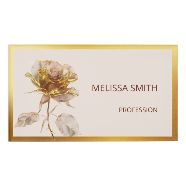 Ethereal Gold Rose Flower Name Tag (Front)