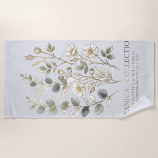 Ethereal Gold & Sage Botanical Collection Beach Towel