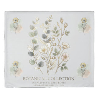 Ethereal Gold & Sage Botanical Collection Duvet Cover