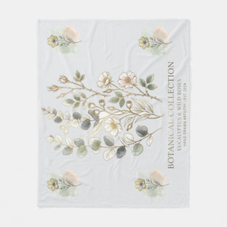 Ethereal Gold & Sage Botanical Collection Fleece Blanket
