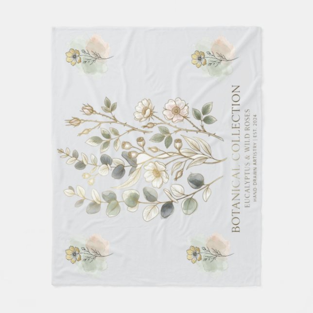 Ethereal Gold & Sage Botanical Collection Fleece Blanket (Front)