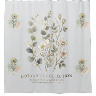 Ethereal Gold & Sage Botanical Collection Shower Curtain