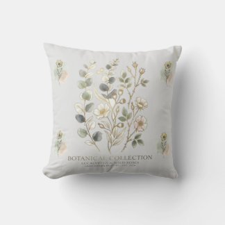 Ethereal Gold & Sage Botanical Collection Throw Pillow
