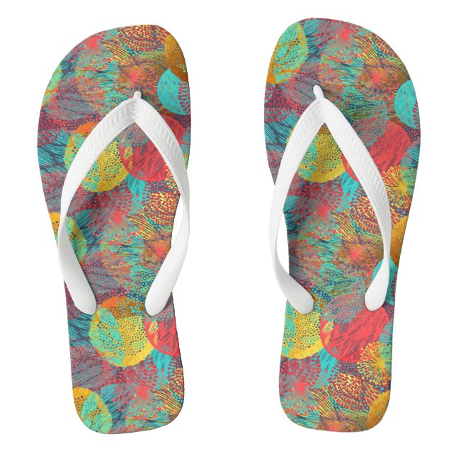 Ethereal Golden Blossoms - Seamless Floral Harmony Flip Flops (Footbed)