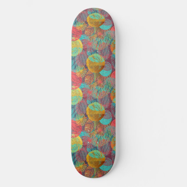 Ethereal Golden Blossoms - Seamless Floral Harmony Skateboard (Front)
