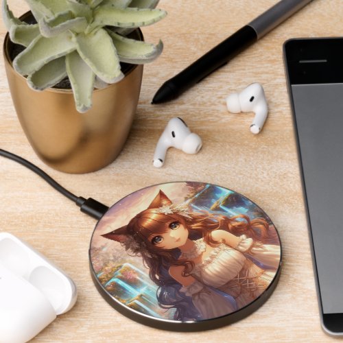 Ethereal Golden Catgirl  Wireless Charger