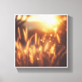 Ethereal Golden Sunset Meadow - Warm Sunbeams and Canvas Print