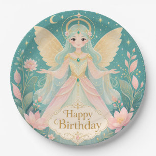 Ethereal Golden-Winged Fairy Angel Paper Plates
