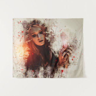 Ethereal Gothic Woman with Red Accents Tapestry