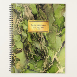 Ethereal Green Black Gold Abstract Ink Planner