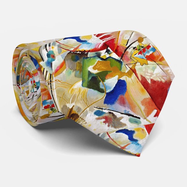 Ethereal Green Center: A Kandinsky Masterpiece Neck Tie (Rolled)