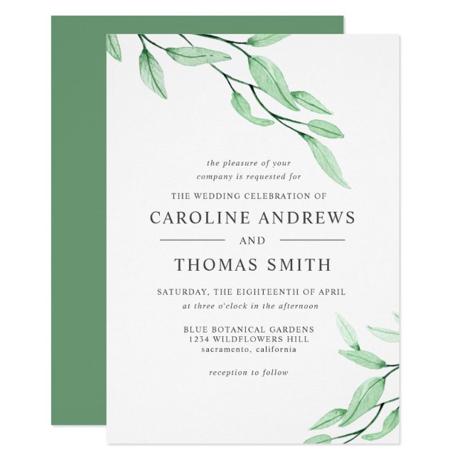 Ethereal Green | Elegant Botanical Leaves wedding Invitation