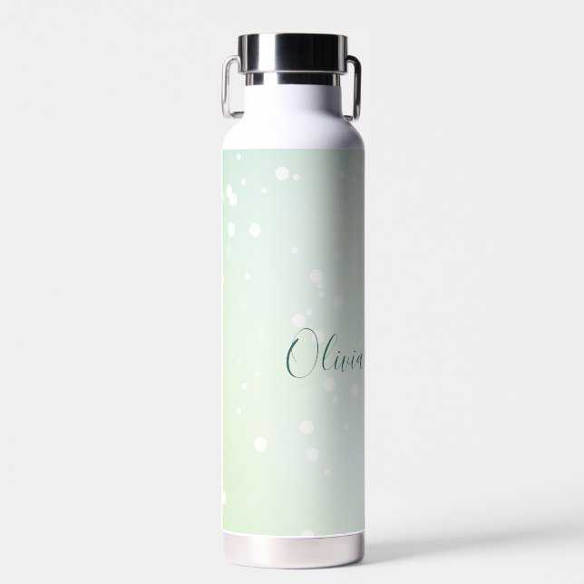 Ethereal Green Galaxy Style with Name Wireless Cha Water Bottle (Front)