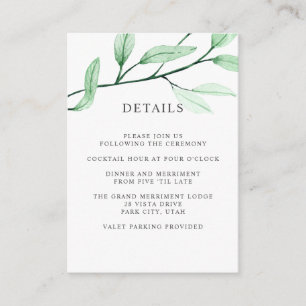 Ethereal green  WEDDING Hotel detail Accommodation Enclosure Card