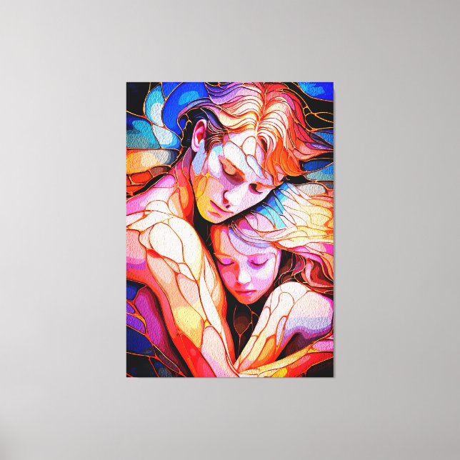 Ethereal Guardian Embrace – Fantasy Stained Glass Canvas Print (Front)