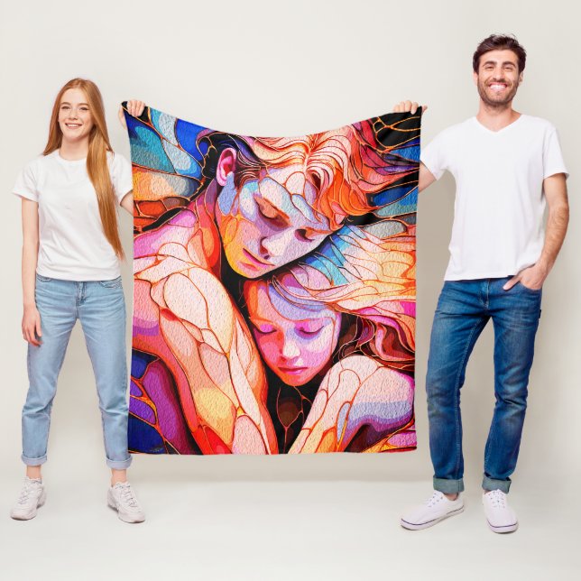 Ethereal Guardian Embrace – Fantasy Stained Glass Fleece Blanket (In Situ)