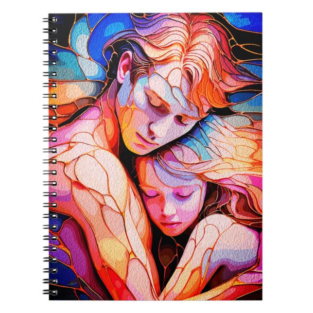 Ethereal Guardian Embrace – Fantasy Stained Glass Notebook (Front)