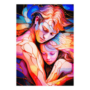 Ethereal Guardian Embrace – Fantasy Stained Glass Photo Print