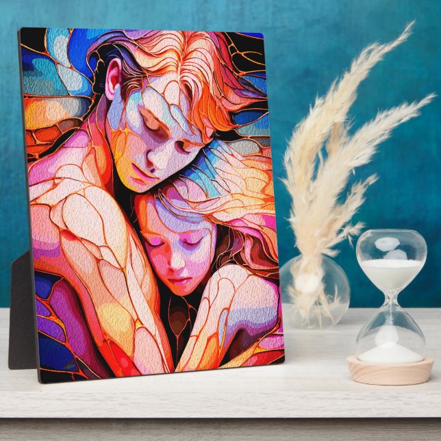 Ethereal Guardian Embrace – Fantasy Stained Glass Plaque (Side)