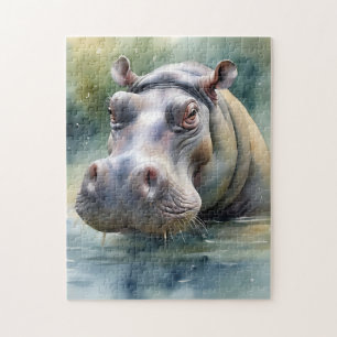 Ethereal Hippo Watercolor Jigsaw Puzzle