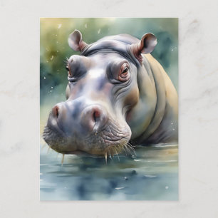 Ethereal Hippo Watercolor Postcard