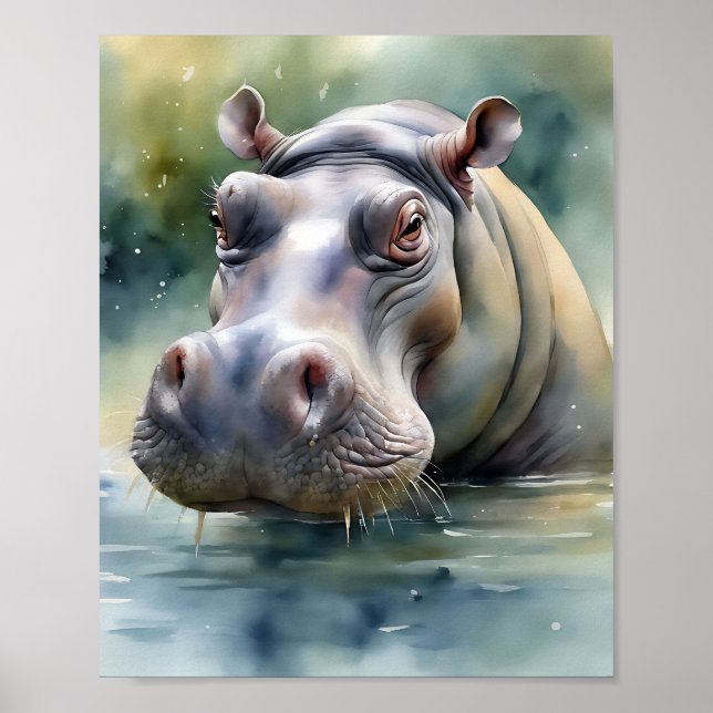 Ethereal Hippo Watercolor Poster (Front)