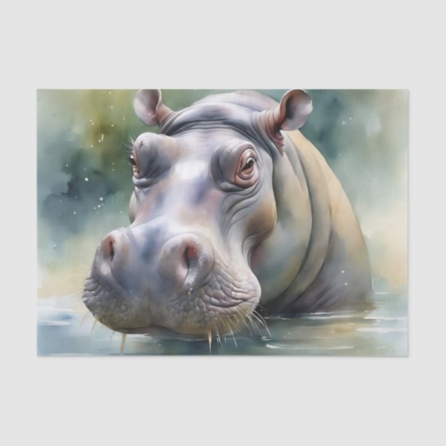 Ethereal Hippo Watercolor Tissue Paper (Front)