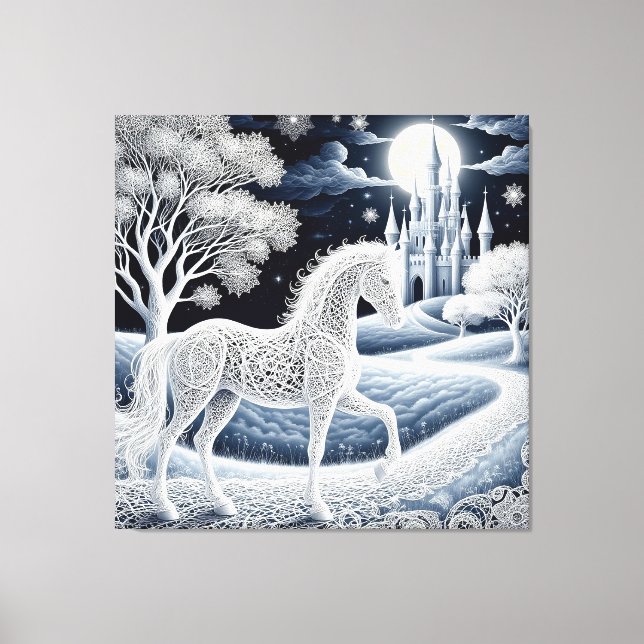 Ethereal Horse and Enchanted Castle Canvas Print (Front)