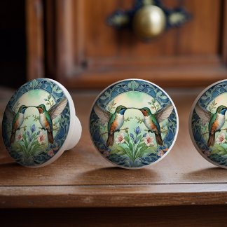 Ethereal Hummingbird Dance Ceramic Knob Pull