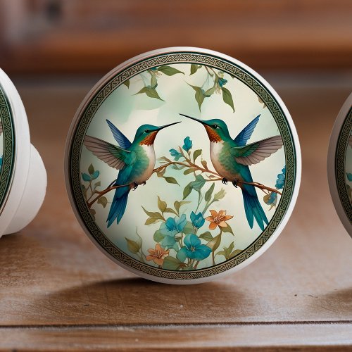 Ethereal Hummingbird Dance Ceramic Knob Pull